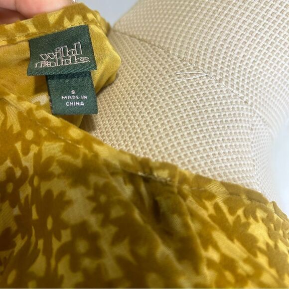2/$30 Wild Fable Bell Long Sleeve Tie-Front Blouse Mustard Yellow Floral - Picture 9 of 11